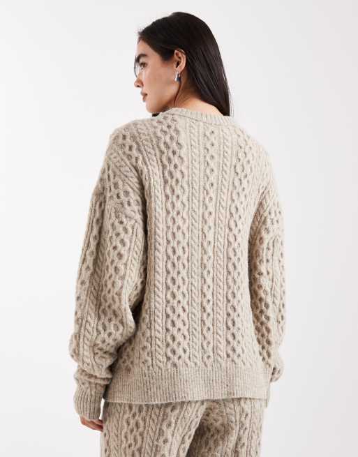 Daisy Street – Lockerer Pullover in meliertem Grau mit Rundhalsausschnitt und Zopfmuster, Kombiteil, 4 von 4