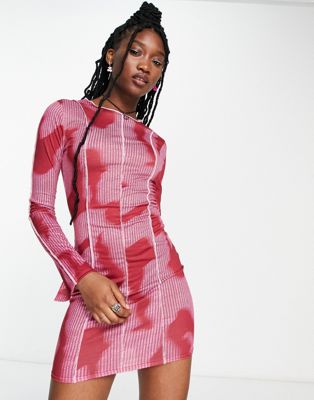 Daisy Street long sleeve bodycon dress in pink print | ASOS
