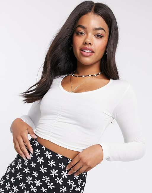 Daisy Street long sleeve crop top with ruching