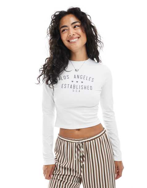 Daisy Street long sleeve graphic top in white - view 1