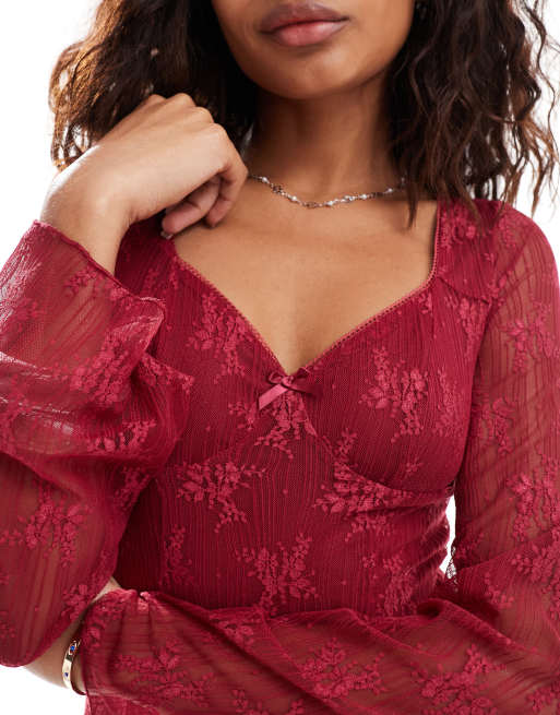 Daisy Street long sleeve lace mini dress in pink, 4 of 4