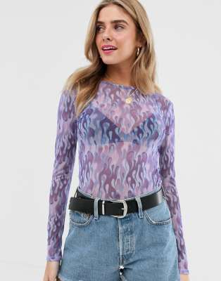 purple long sleeve mesh top