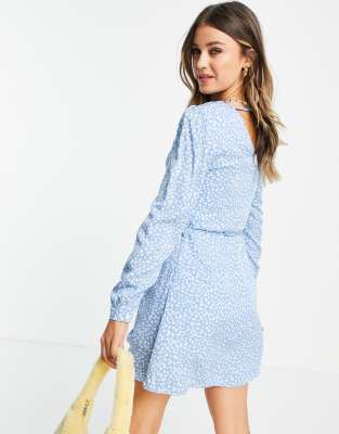 micro floral wrap mini dress