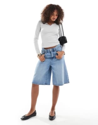 Daisy Street Long Sleeve Pointelle Top In Gray
