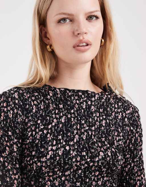 Daisy Street long sleeve shirred top in pink floral, 4 of 4