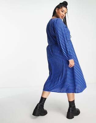 blue plaid long sleeve dress