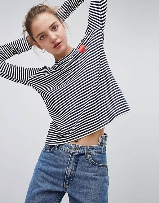 Daisy Street Long Sleeve T-Shirt In Breton Stripe With Heart Print