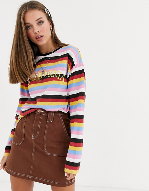 Daisy Street long sleeve t-shirt with california embroidery in retro stripe