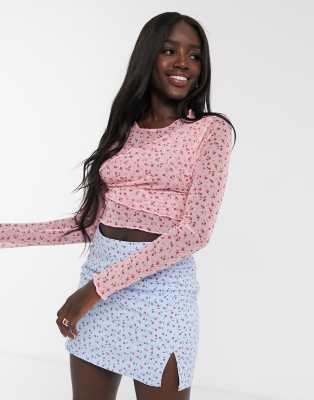 pink floral mesh top