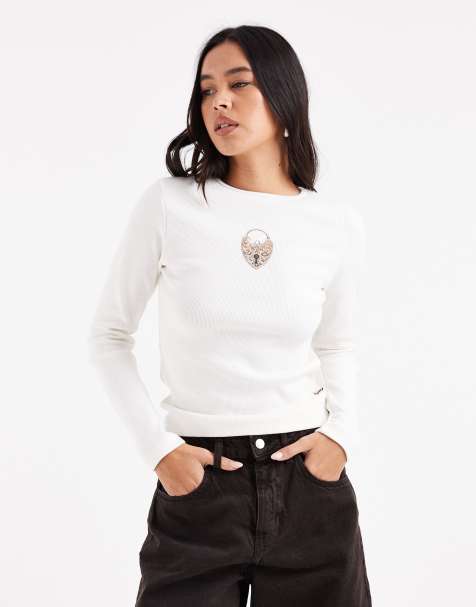 Daisy Street long sleeve top with graphic in cream