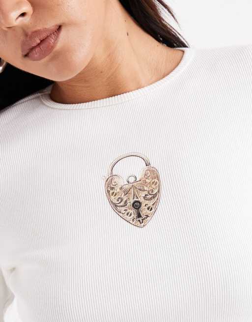 Daisy Street long sleeve top with graphic in cream, 3 of 4