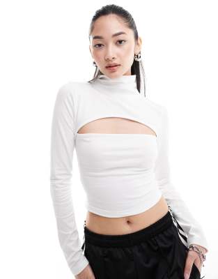 long sleeved cut out top in white