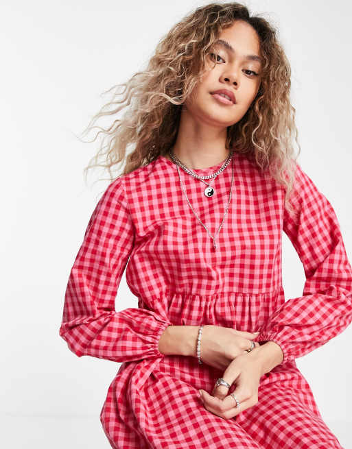 Daisy Street long-sleeved midi smock dress in check, 3 of 4