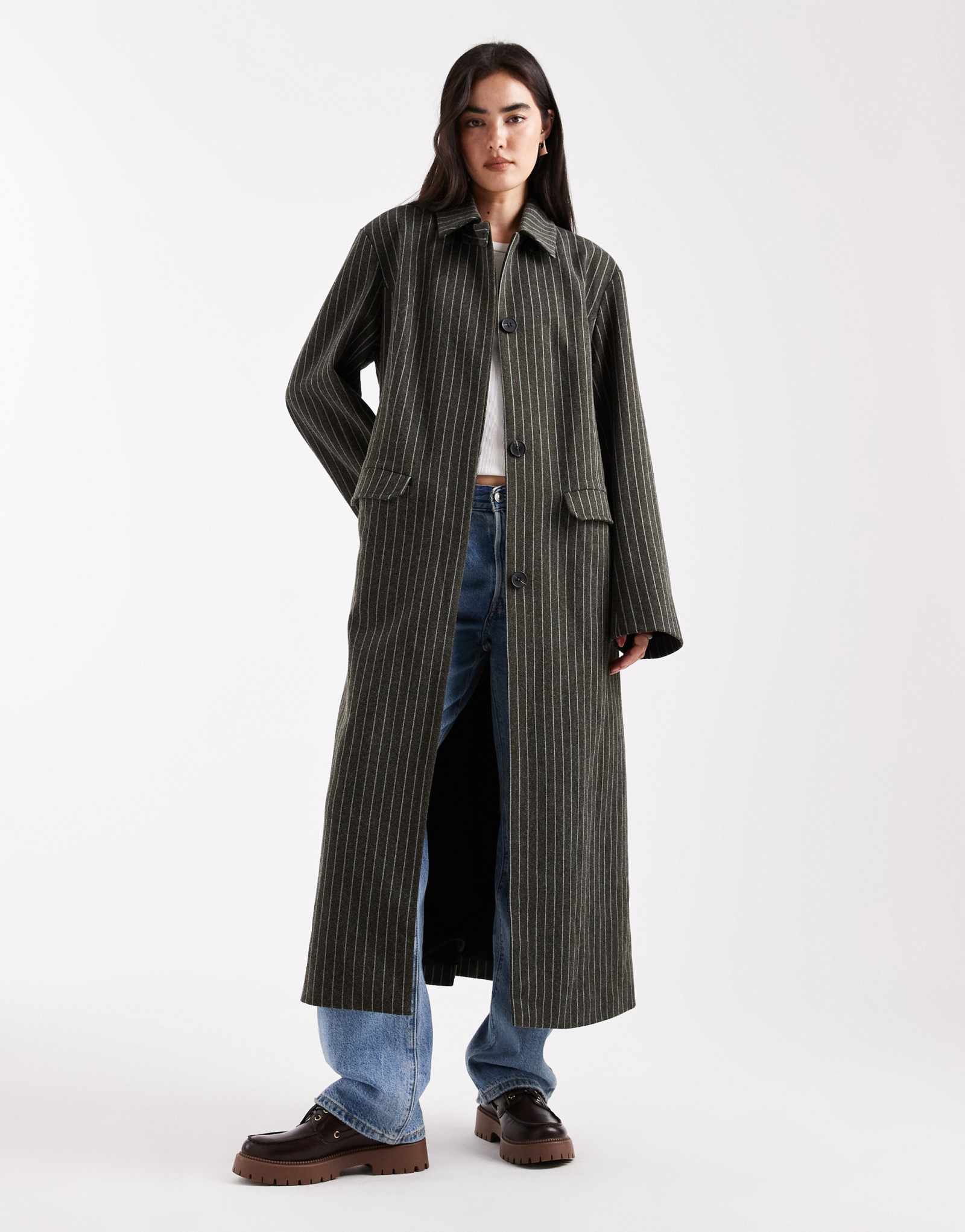 Удлиненное пальто в тонкую полоску от Daisy Street коричневого и синего цветов, сшитое на заказ