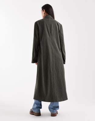 Daisy Street Longline Tailored Pinstripe Coat In Gray