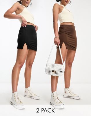 Daisy Street micro mini skirt 2 pack black and brown - ASOS Price Checker