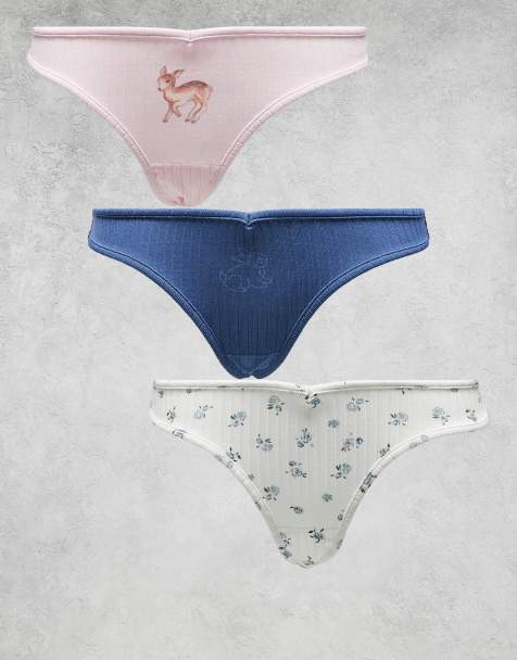 Daisy Street - Lot de 3 culottes en maille pointelle à imprimé fleurs et lapin - Multicolore - view 1