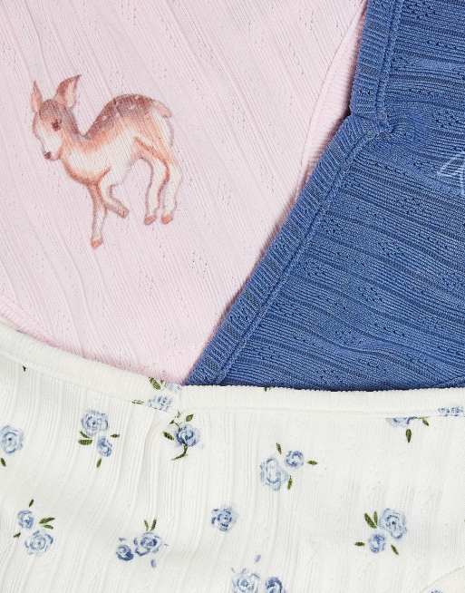 Daisy Street - Lot de 3 culottes en maille pointelle à imprimé fleurs et lapin - Multicolore , 2 de 3