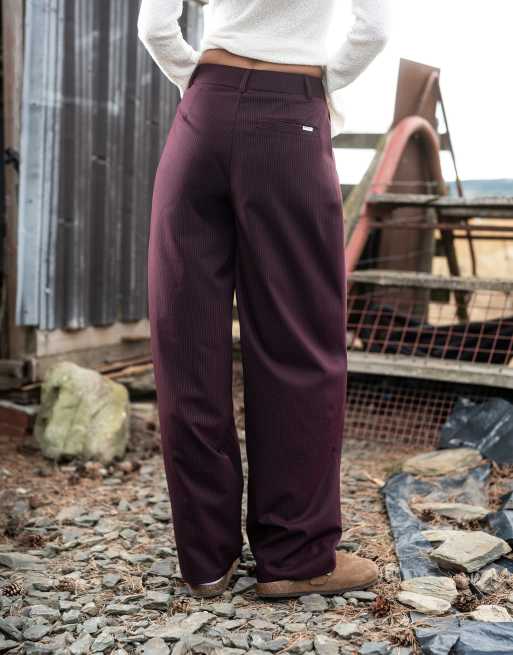 Daisy Street low rise baggy leg trouser with asymmetric button in burgundy , 4 of 4