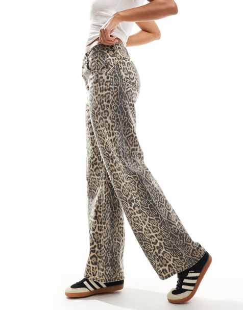 Daisy Street low rise baggy washed leopard print jeans - view 1