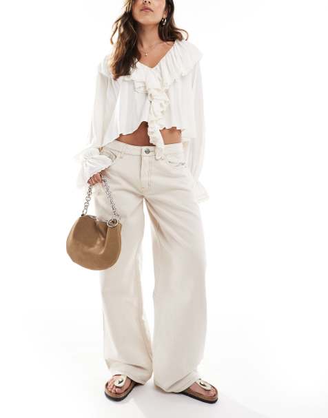 Daisy Street low rise boyfriend jeans in ecru - view 1