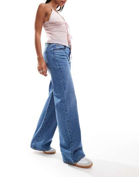 Daisy Street low rise boyfriend jeans in mid wash blue denim - view 1
