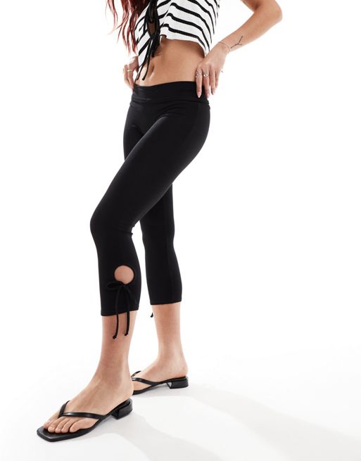 Daisy Street low rise capri pants with cut out tie detail in black