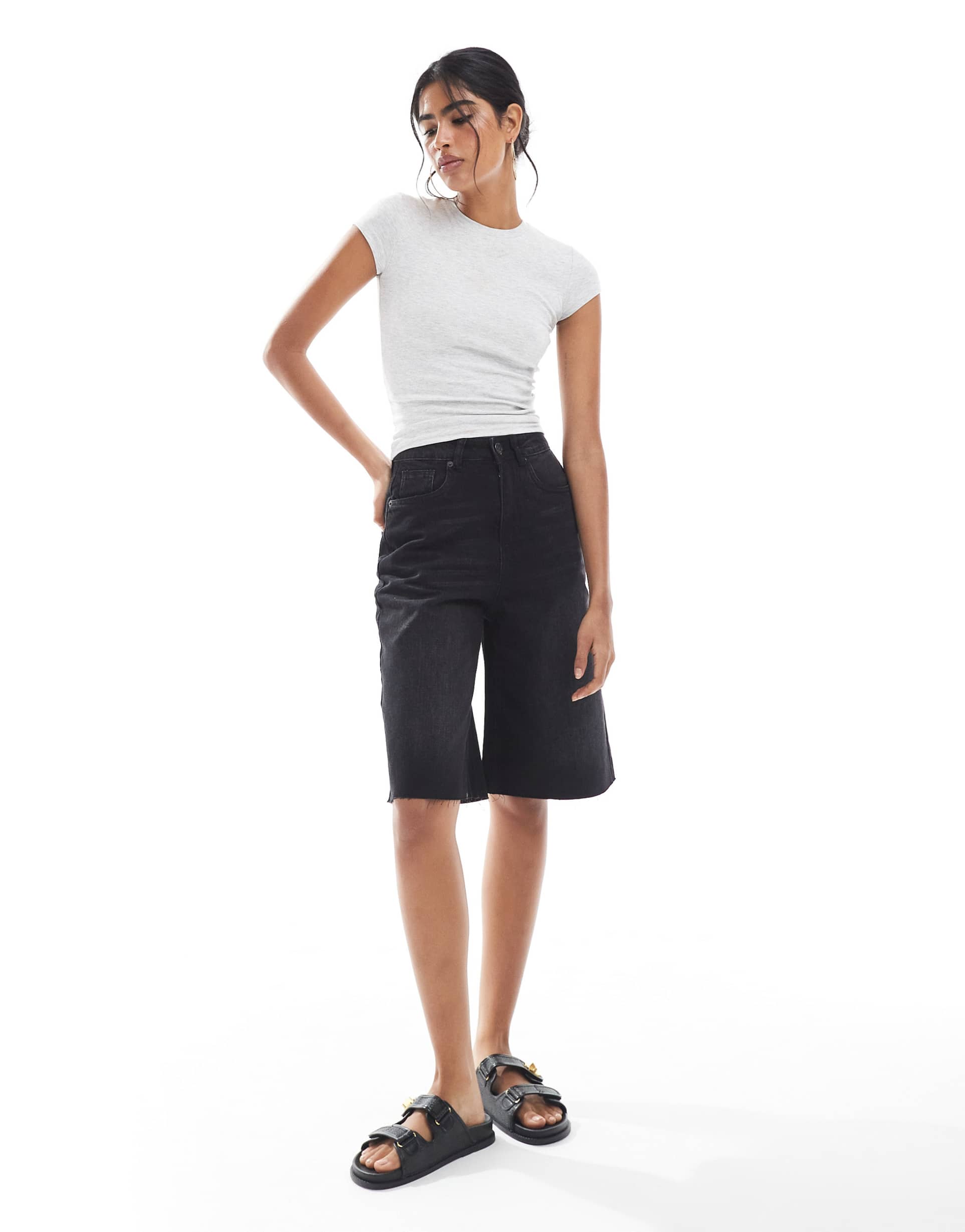 daisy street low rise denim jorts in black