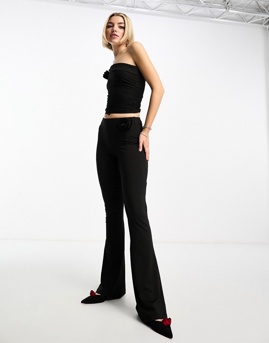 low rise flare pants with corsage detail - part of a set-Black