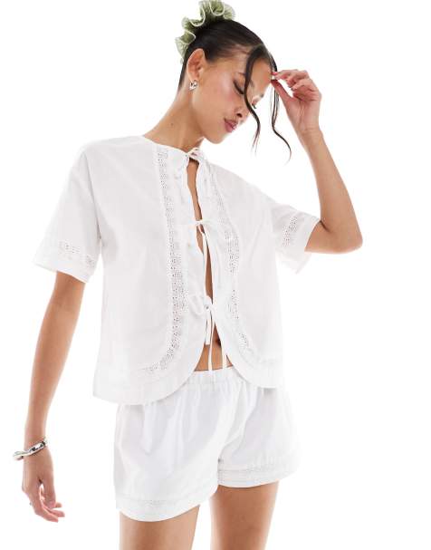 Daisy street low rise mini boxer style short in white co-ord - view 1