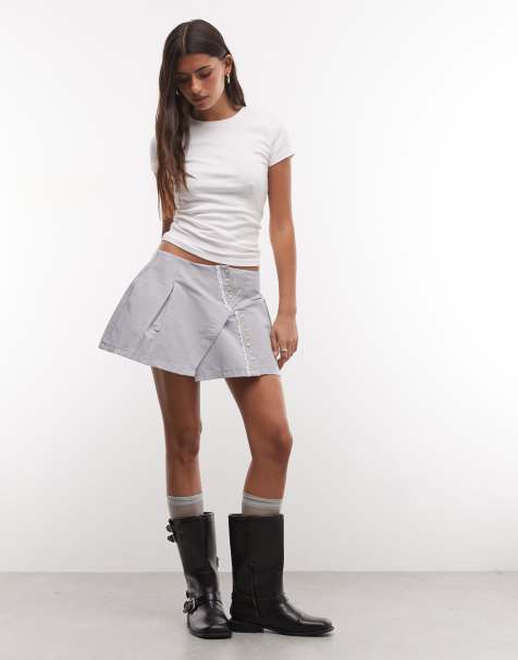 Daisy Street low rise mini skirt with lace flower detail in gray - view 1