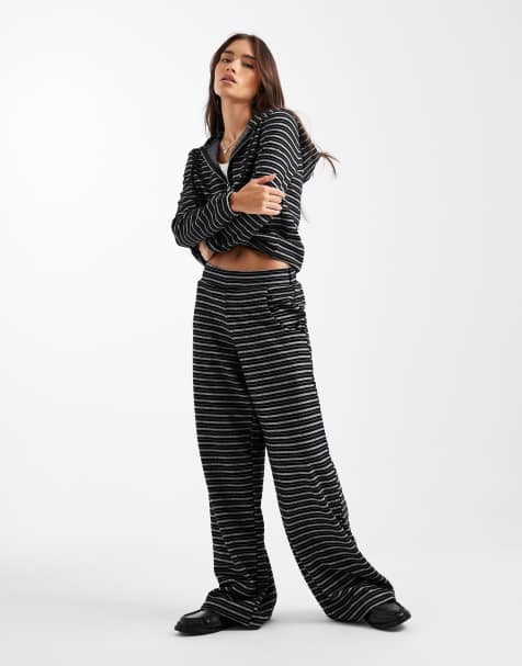Daisy Street low rise pull on pants in charcoal stripes - part of a set - view 1