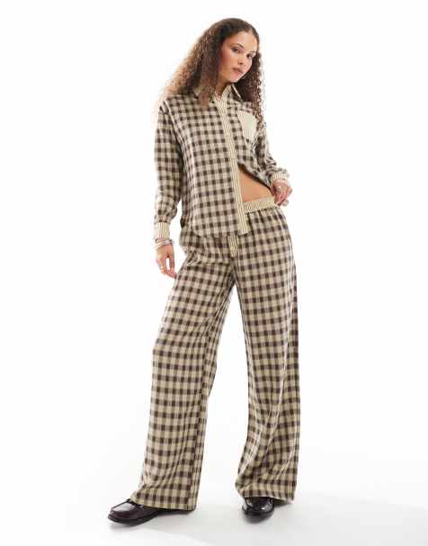 Daisy Street low rise pull on trousers with contrast check co-ord - view 1