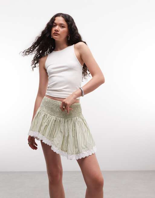 Daisy Street low rise shirred asymmetric broderie mini skirt in