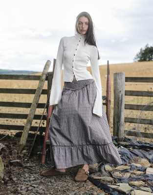 Daisy Street Low Rise Shirred Midi Skirt With Ruffle Hem In Gray