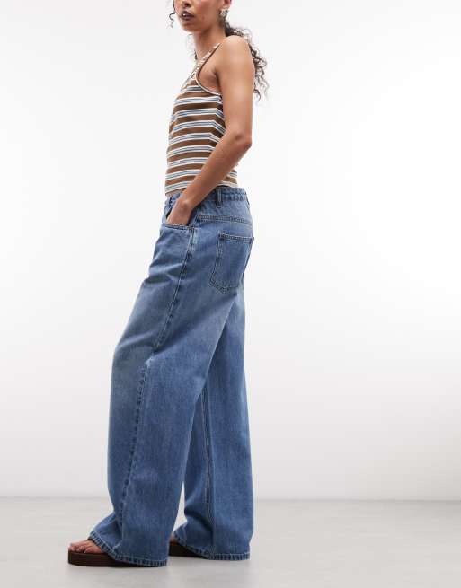 Daisy Street low rise slouchy wide leg jeans in mid blue, 2 of 5