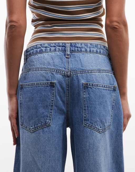 Daisy Street low rise slouchy wide leg jeans in mid blue, 4 of 5