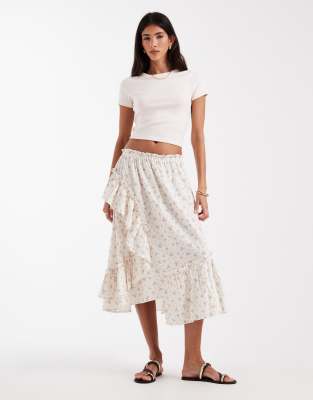 Daisy Street low rise tiered asymmetric midaxi skirt in cream floral cream floral 11390₽