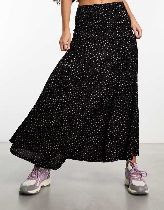 Daisy Street - low rise tiered boho maxi skirt in micro ditsy print