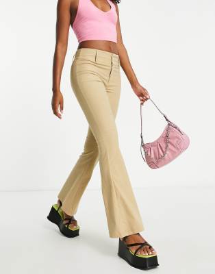 Daisy Street low rise Y2K fitted flare pants in stone