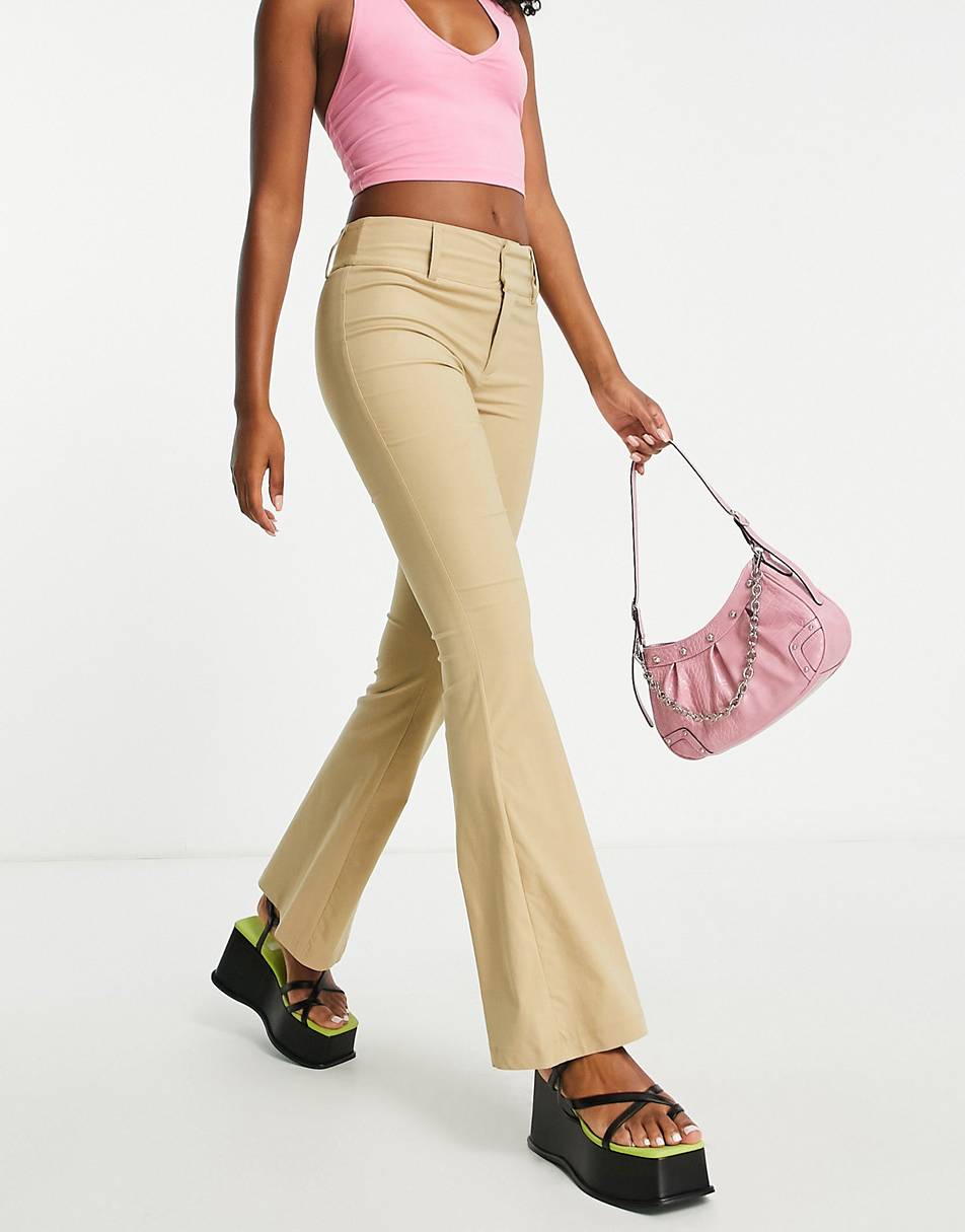 Daisy Street low rise Y2K fitted flare trousers in stone