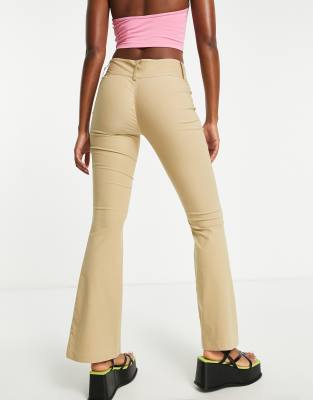 Daisy Street low rise Y2K fitted flare pants in stone