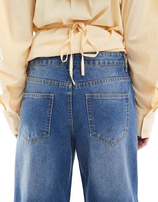 Daisy Street luna mid rise relaxed straight leg jean in blue, 5 of 5