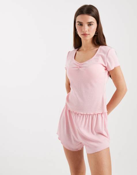 Daisy Street - Lyserødt pyjamassæt med matchende top og shorts i pointelle-strik - view 1