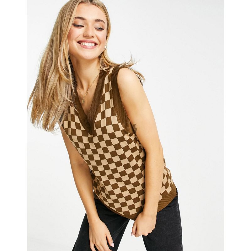 Daisy Street - Maglione a canotta oversize in maglia a a scacchi, colore marrone in coordinato