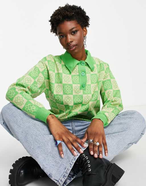Daisy Street - Maglione lavorato a quadri con fiori e bottoni
