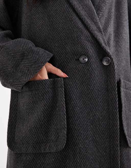 Daisy Street - Manteau coupe cocon à larges chevrons avec poignets retroussés - Gris, 3 de 4