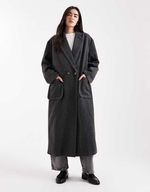 Daisy Street - Manteau coupe cocon à larges chevrons avec poignets retroussés - Gris, 4 de 4