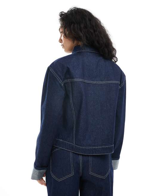 Daisy Street – Marinblå, figurnära, panelsydd jeansjacka, del av set, 2 av 4