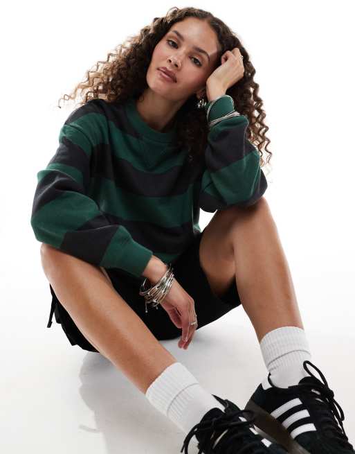 Daisy Street – Marinblå och grönrandig, avslappnad sweatshirt, 2 av 4